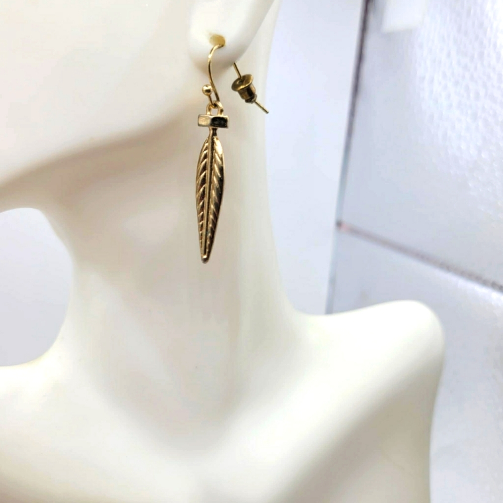 Gold Tone Feather Earrings